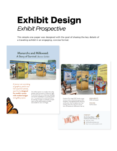 A one-page prospective for a Monarchs and Milkweed exhibit
