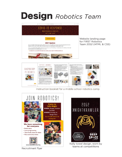 Various informational and educational graphics for a high school robotics team